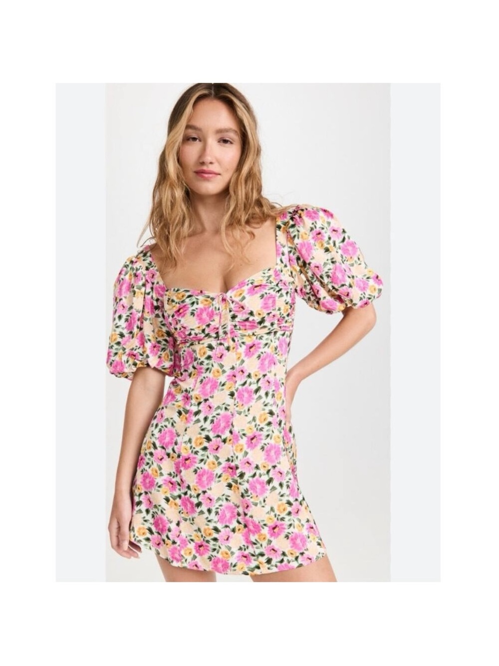 For Love and Lemons Sasha Pink Floral Puff Sleeve Mini Dress size M - Picture 11 of 16